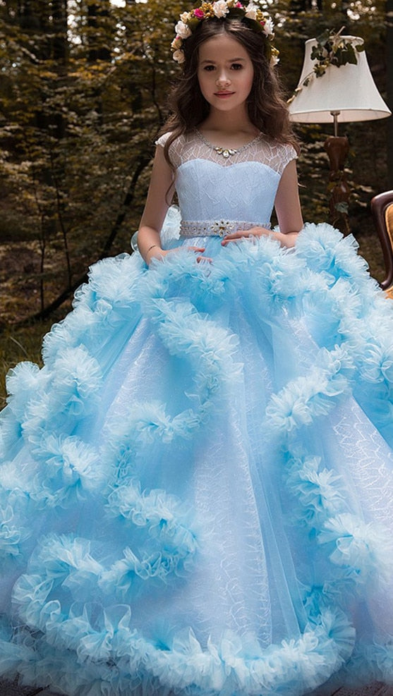 Cloud Feather Flower Girl Ball Gown Dresses For Weddings Pageants