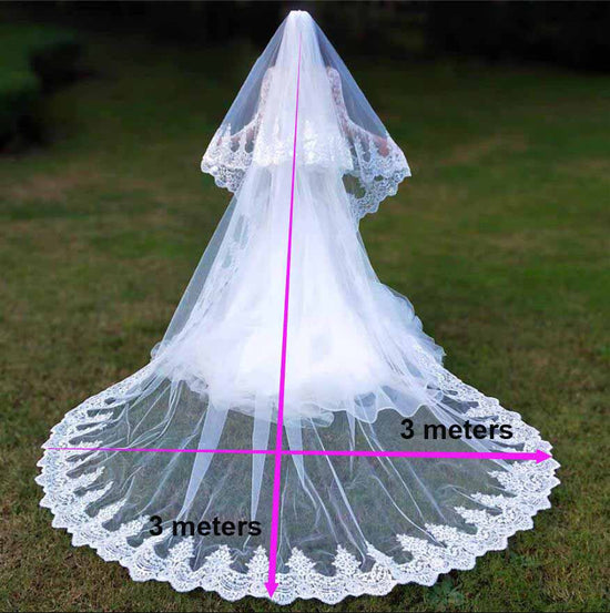 Misshow White Ivory Lace Edge Cathedral Length Wedding Bridal Veil with Comb