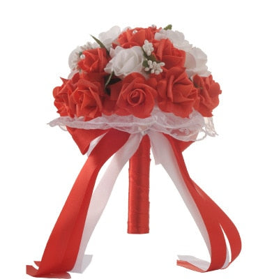 Satin Rose Wedding Bouquet, Holiday Ribbons