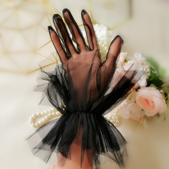 Load image into Gallery viewer, Sheer Tulle Wedding Dress Gloves Transparent Wrist Length Bridal Gloves
