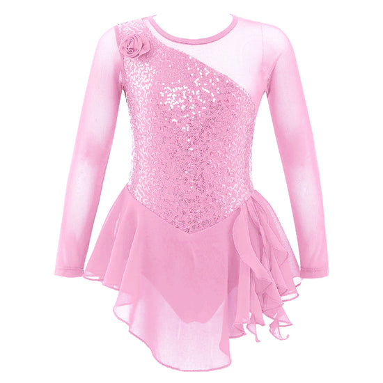 Load image into Gallery viewer, Girls Gymnastic Ballet Leotard Dress Long Sleeves Figure Ice Skating Dress
