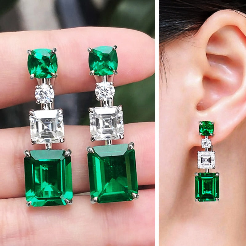 Emerald Green White Stud Earrings Wedding Party Jewelry