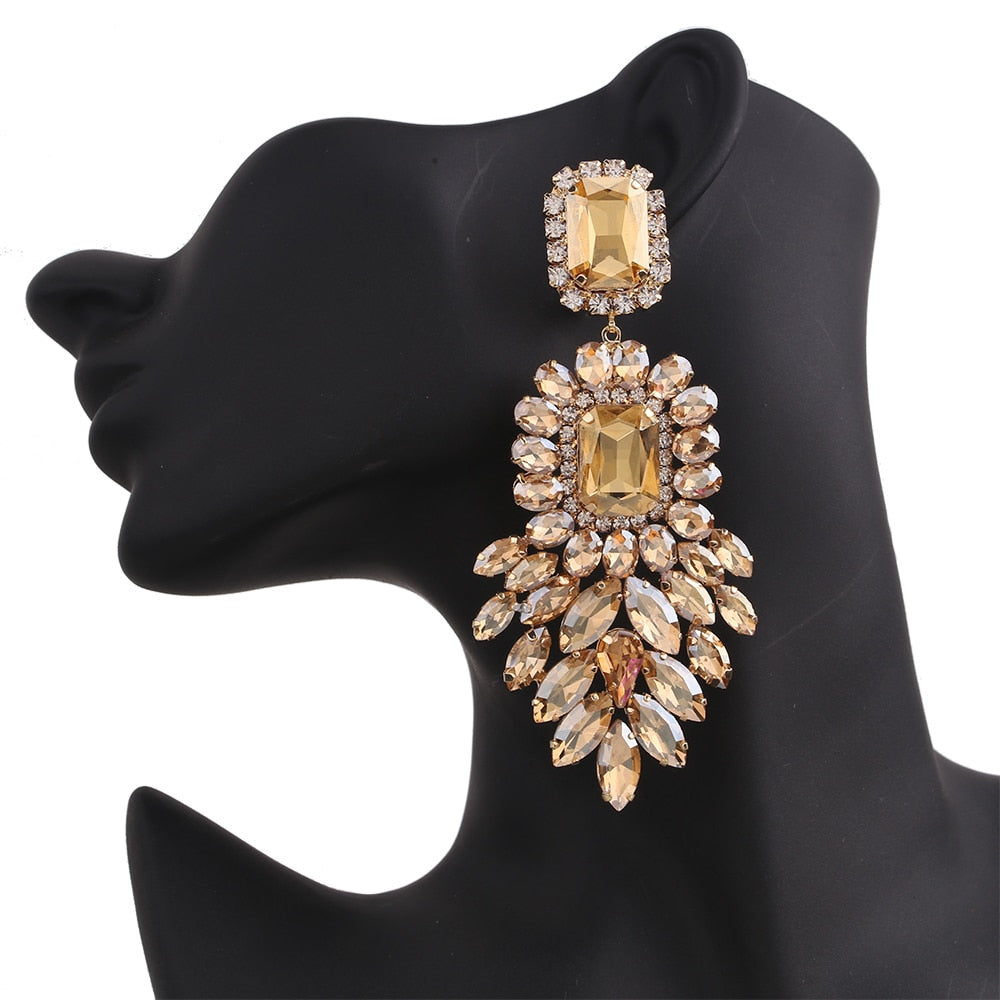 Dramatic Crystal Dangle Rhinestone Earrings Ladies Party Fashion Jewelry