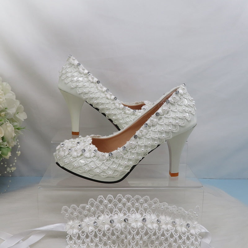 Load image into Gallery viewer, White Flower Wedding Platform Shoes Handmade

