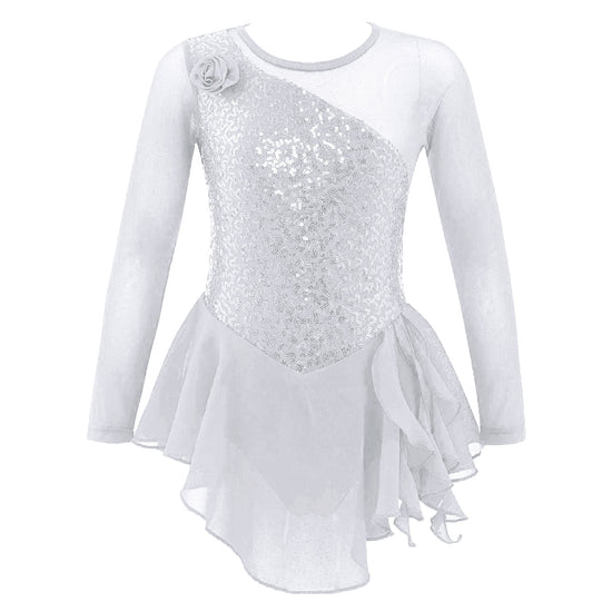 Girls Gymnastic Ballet Leotard Dress Long Sleeves Figure Ice Skating Dress