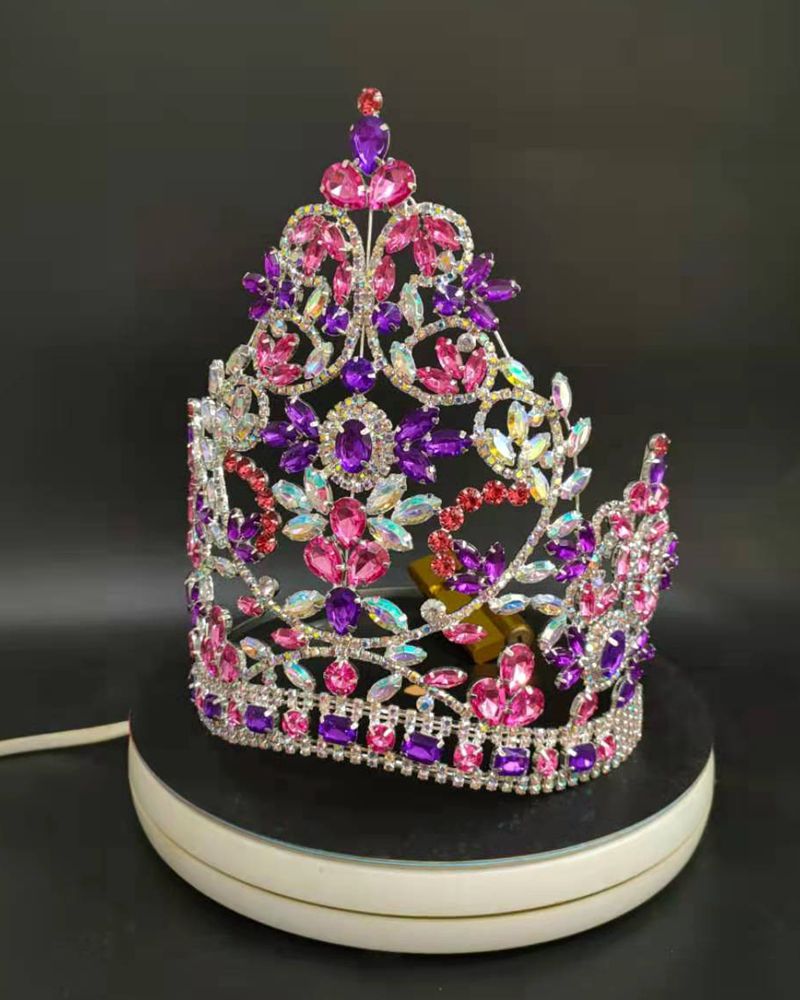 Tall Colorful Crystal Rhinestone Tiara Crown Pageant Winner Party Girl Har Accessory