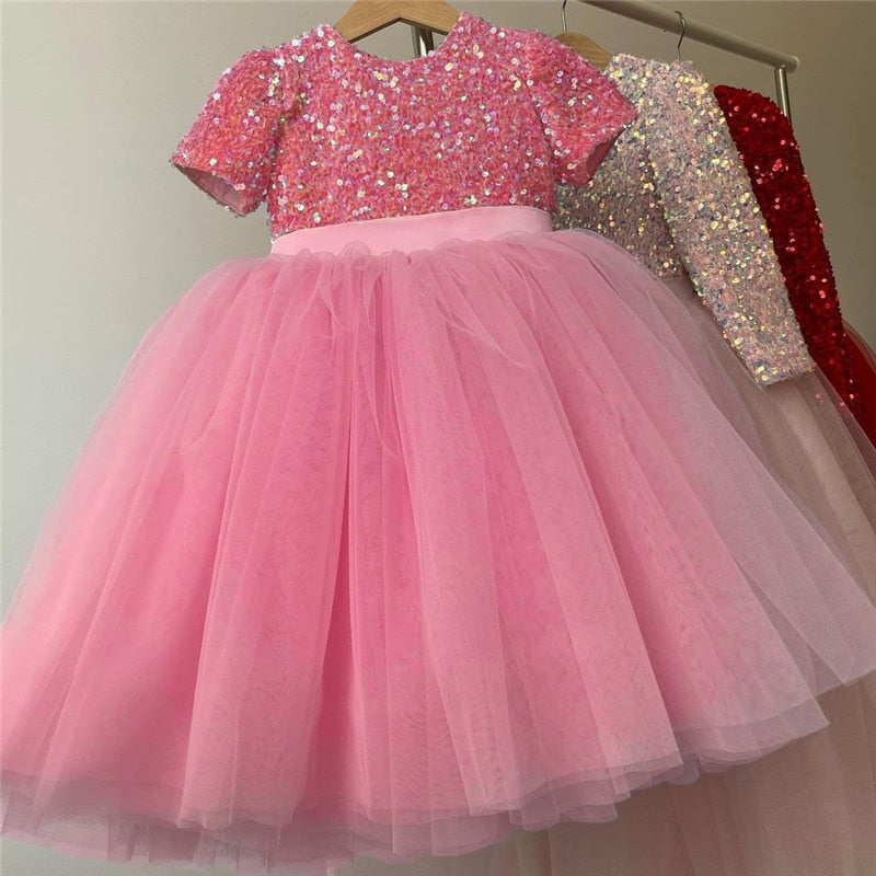 Load image into Gallery viewer, 3-8 Year Girls Princess Dress Sequin Lace Tulle Wedding Party Tutu Fluffy Gown
