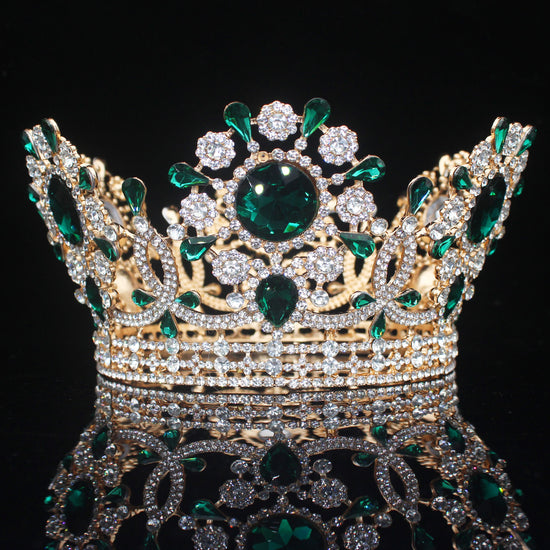 Royal Crystal King Queen Full Round Crown Colorful Crystal