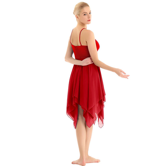 Women Ballet Dance Costume Camisole Dress Asymmetrical Chiffon Skirted Leotard