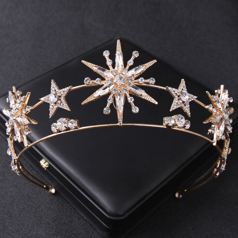 Gold Silver Crystal Sun Star Tiara Crown Pageant Party Hair Accessory
