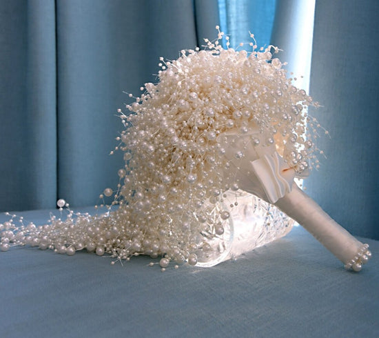 Handmade White Ivory Wedding Bridal Pearl Bead Bouquet