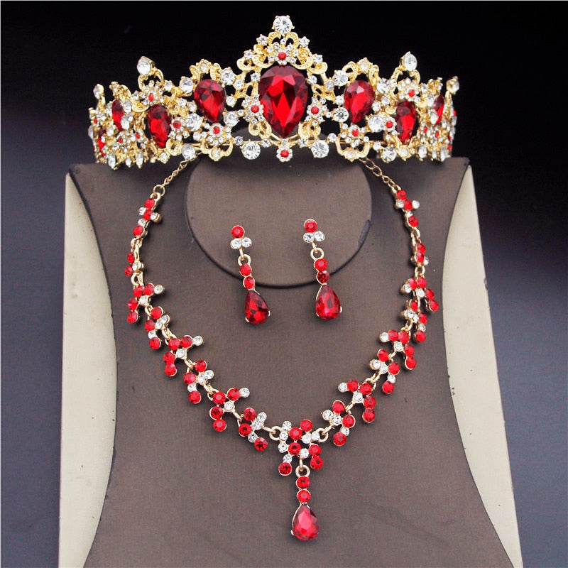 Performance Crown Tiara Earrings Necklace Jewelry Set Fashion Accessory