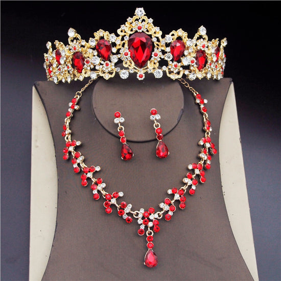 Performance Crown Tiara Earrings Necklace Jewelry Set Fashion Accessory