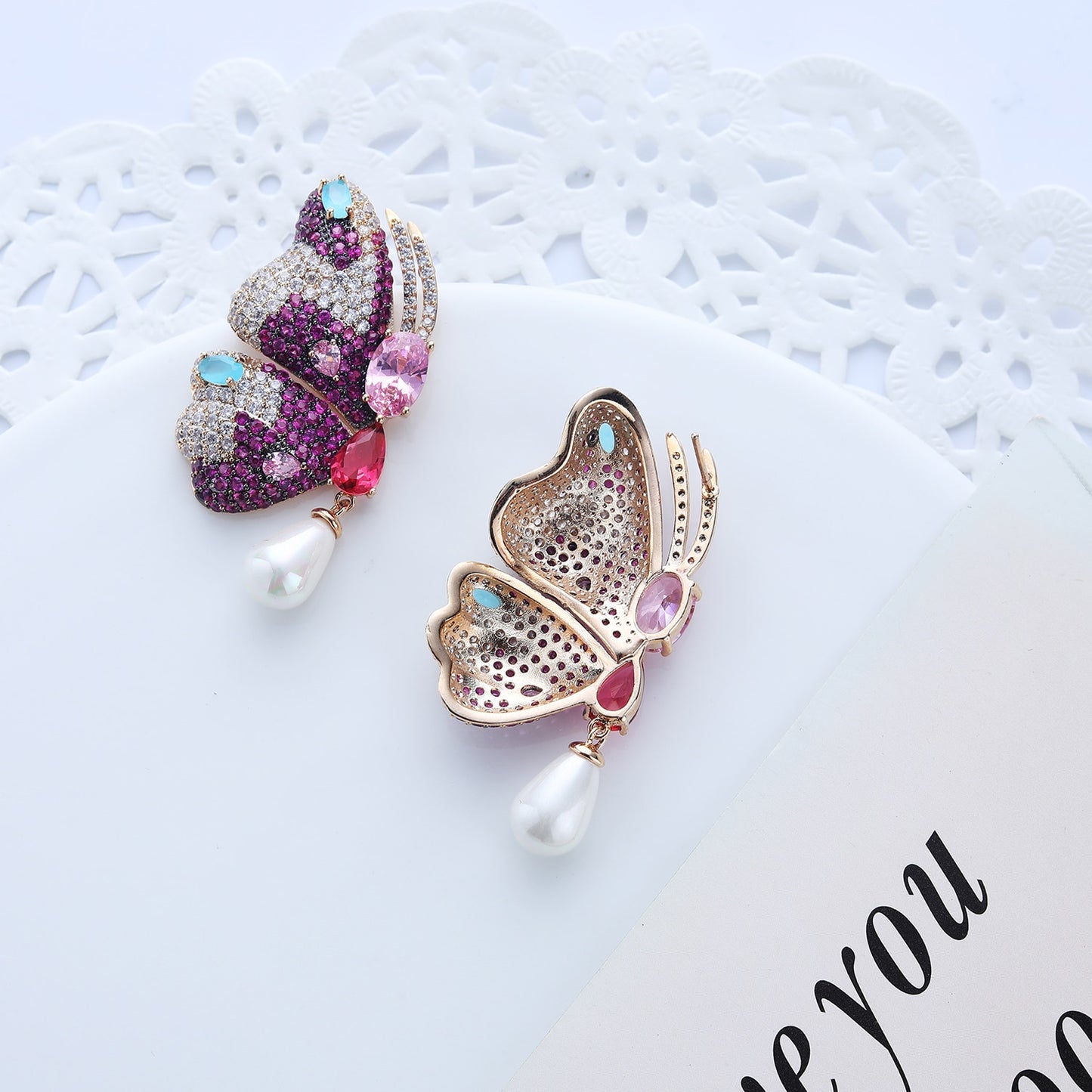 Pearl Cubic Zircon Butterfly Earrings for Weddings Parties Formal Events