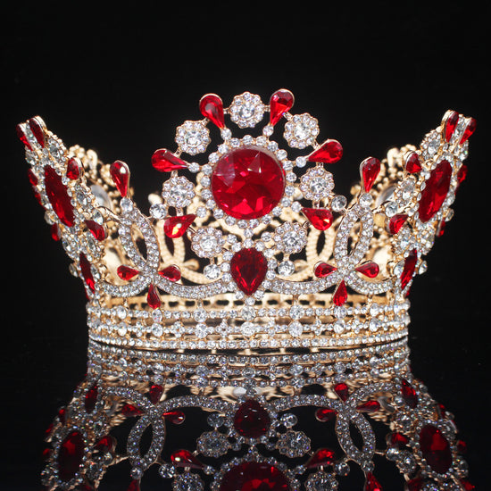 Royal Crystal King Queen Full Round Crown Colorful Crystal
