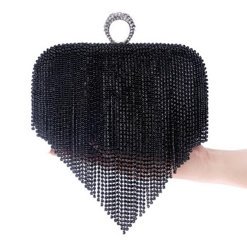 
                      
                        Tassel Rhinestones Day Clutch Evening Bag Chain Purse
                      
                    
