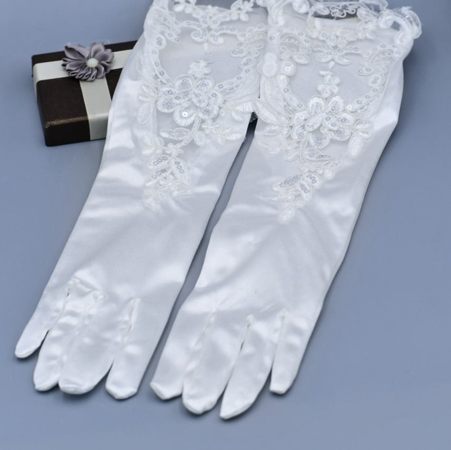 1 Pair Bridal Gloves Wedding Gloves Satin Lace Elegant Finger Gloves