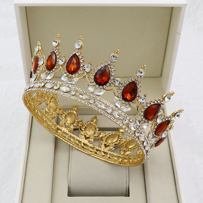 Vintage Crystal Royal Queen King Full Round Tiara Crown Hair Accessori