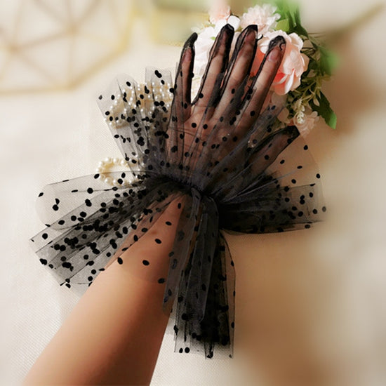 Load image into Gallery viewer, Sheer Tulle Wedding Dress Gloves Transparent Wrist Length Bridal Gloves
