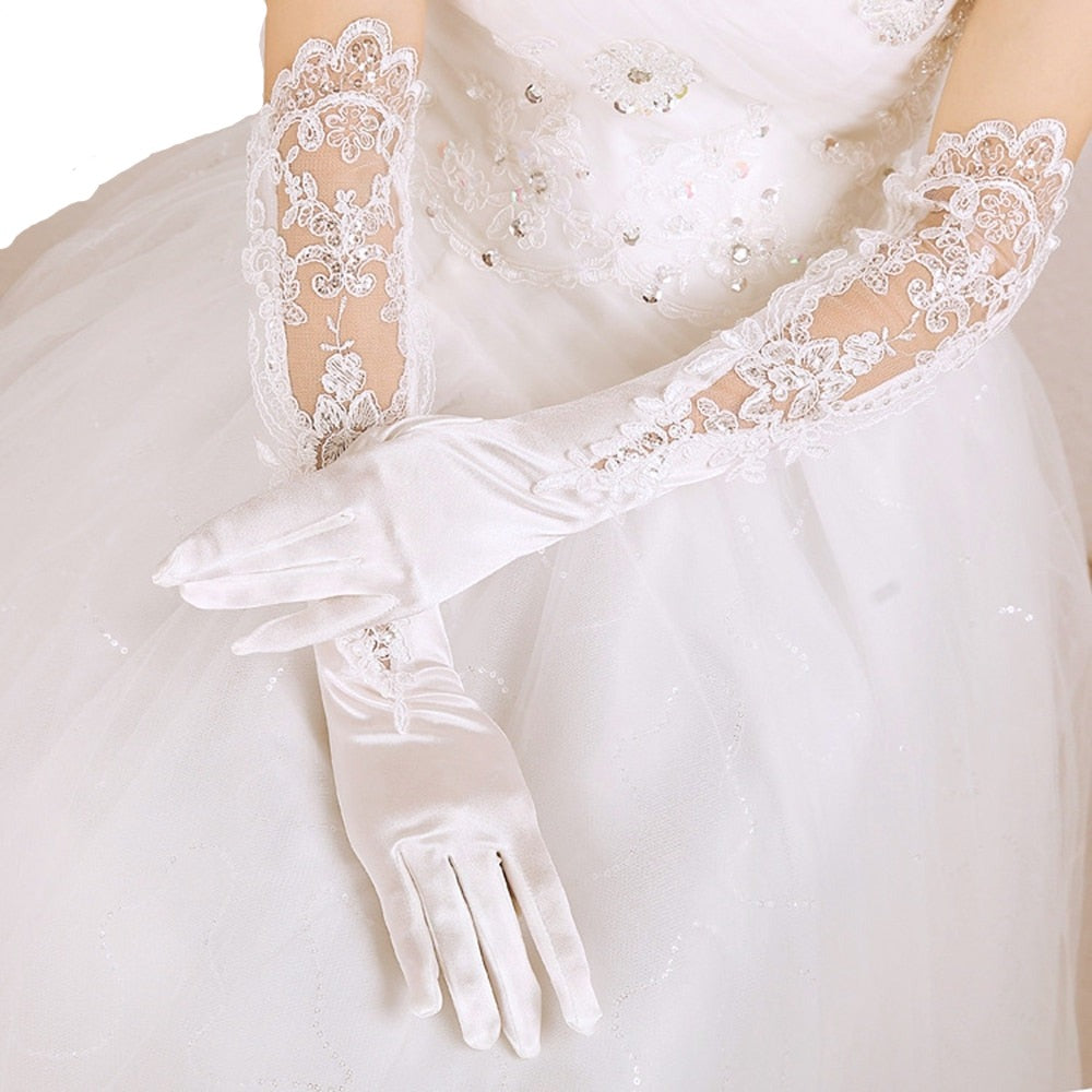 Load image into Gallery viewer, 1 Pair Bridal Gloves Wedding Gloves Satin Lace Elegant Finger Gloves
