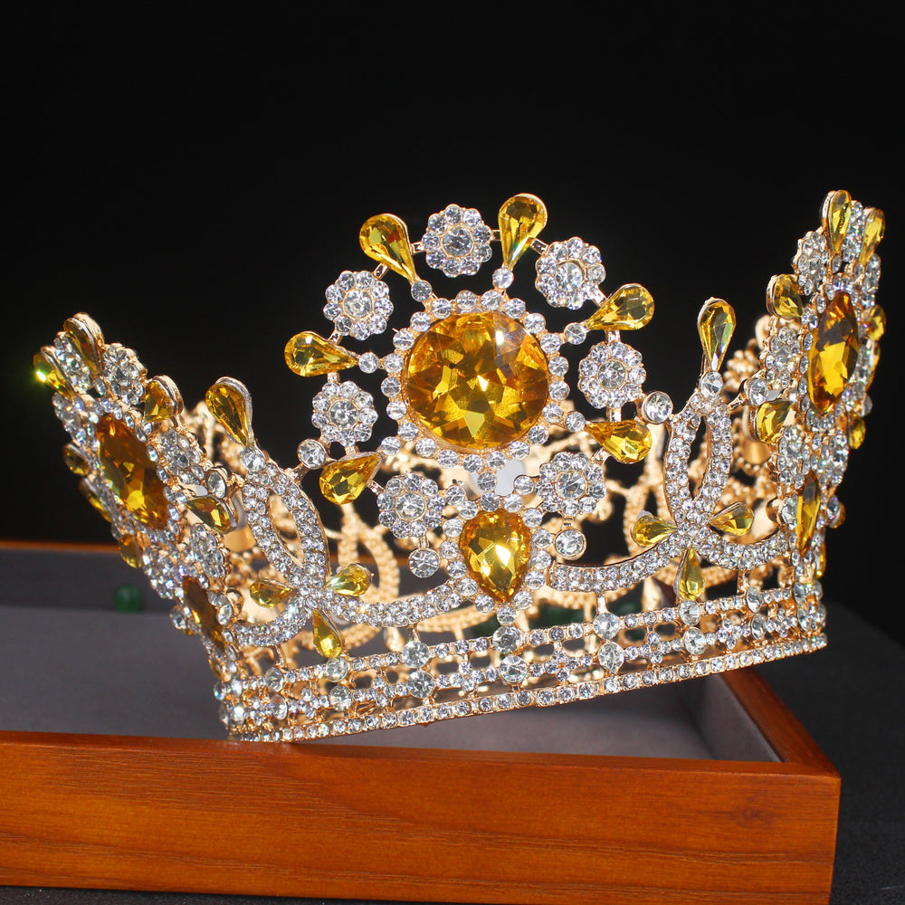 Royal Crystal King Queen Full Round Crown Colorful Crystal