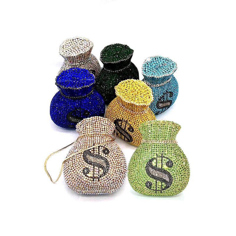 crystal money bag clutch purse