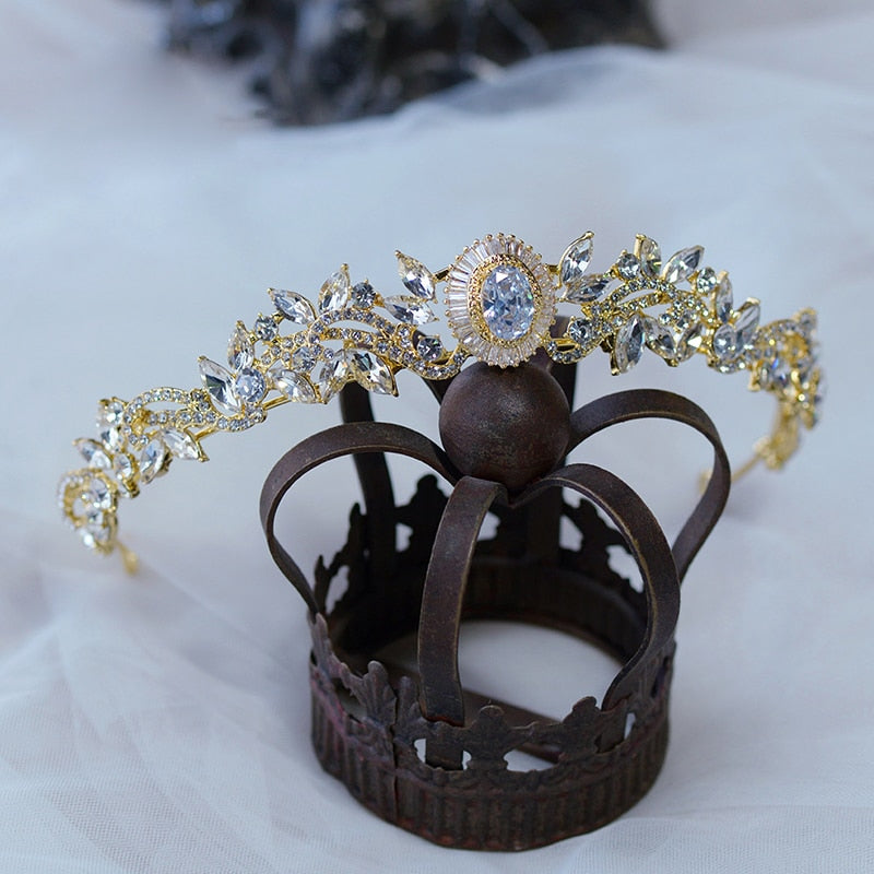 Lovely Golden Zircon Crystal Wedding Tiara Sparkling Bridal Headband
