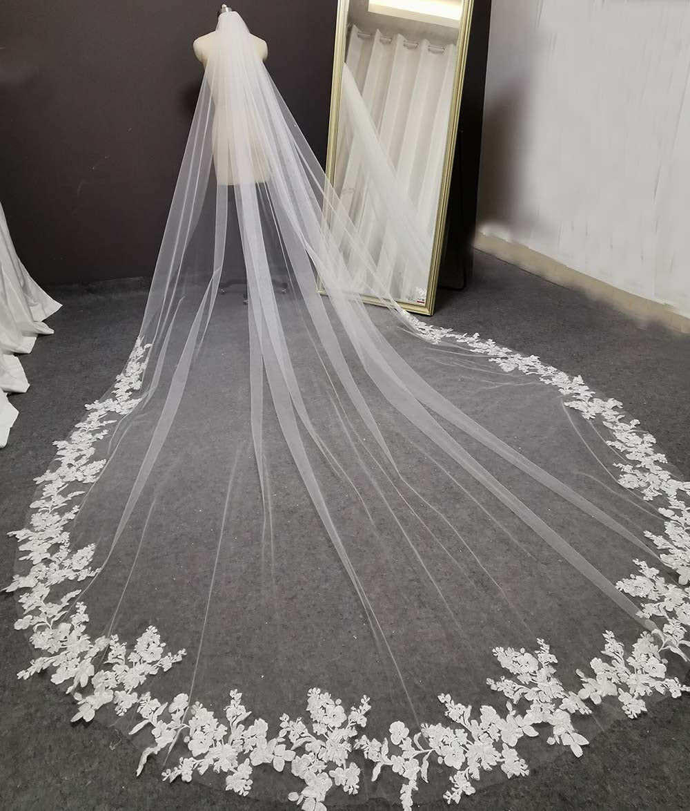 Long Lace Wedding Veil 3 Meters Long Cathedral Bridal Veil