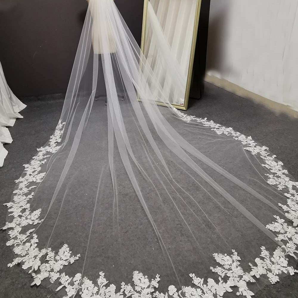 
                      
                        Long Lace Wedding Veil 3 Meters Long Cathedral Bridal Veil with Hair Comb
                      
                    