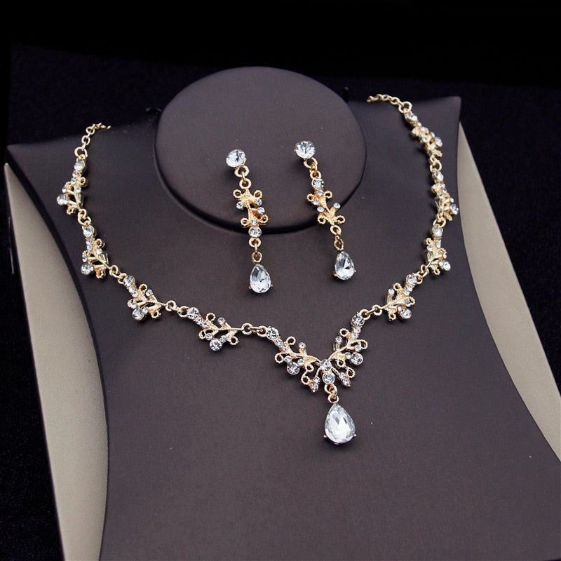 Bridal  Fashion Crown Earrings Necklace Wedding Dress Jewelry Set