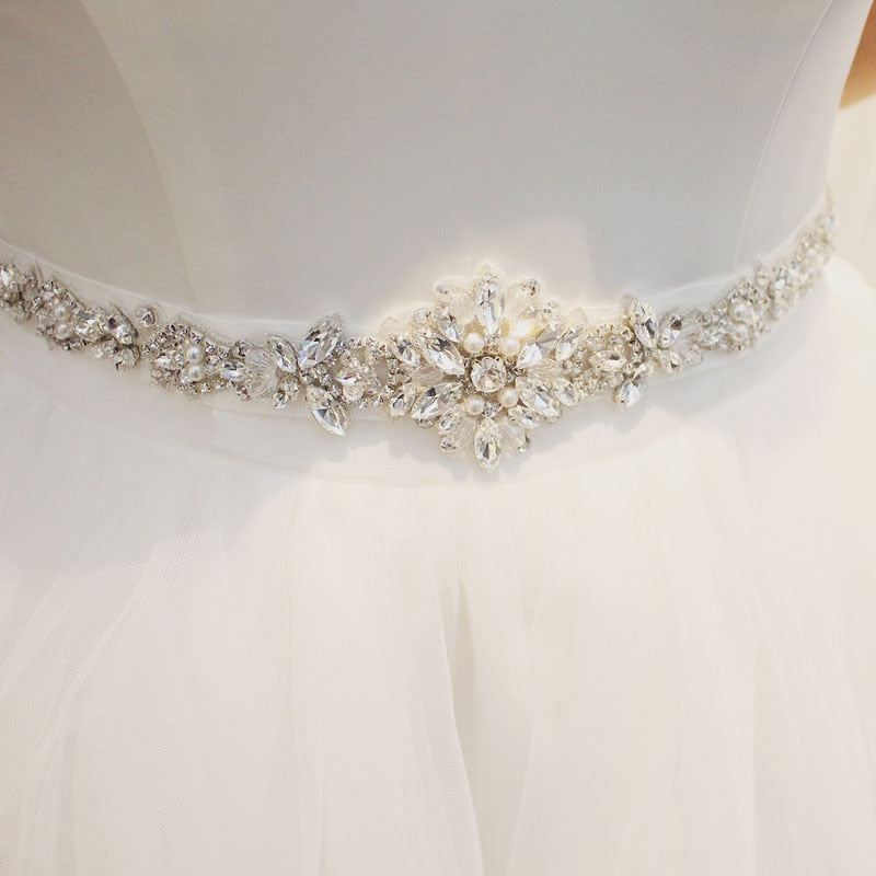 Crystal Pearl Bridal Wedding Belt Satin Ribbon Sash Waist Sash