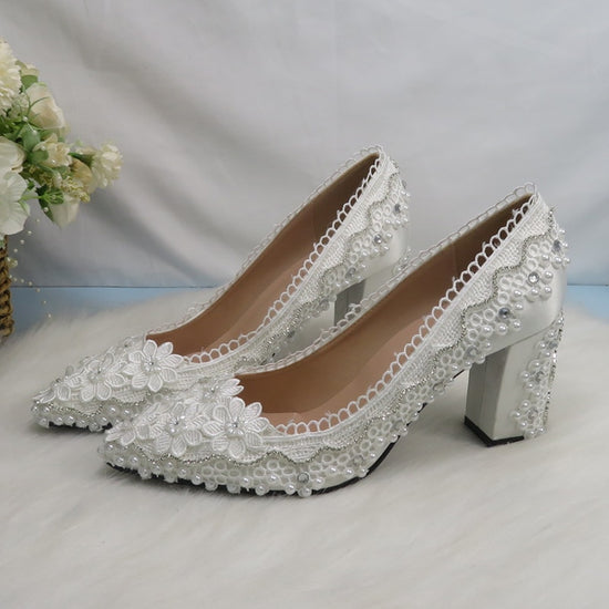 Thick Heel Pointed Toe Wedding Shoes High Heels Ladies Fashion Pumps