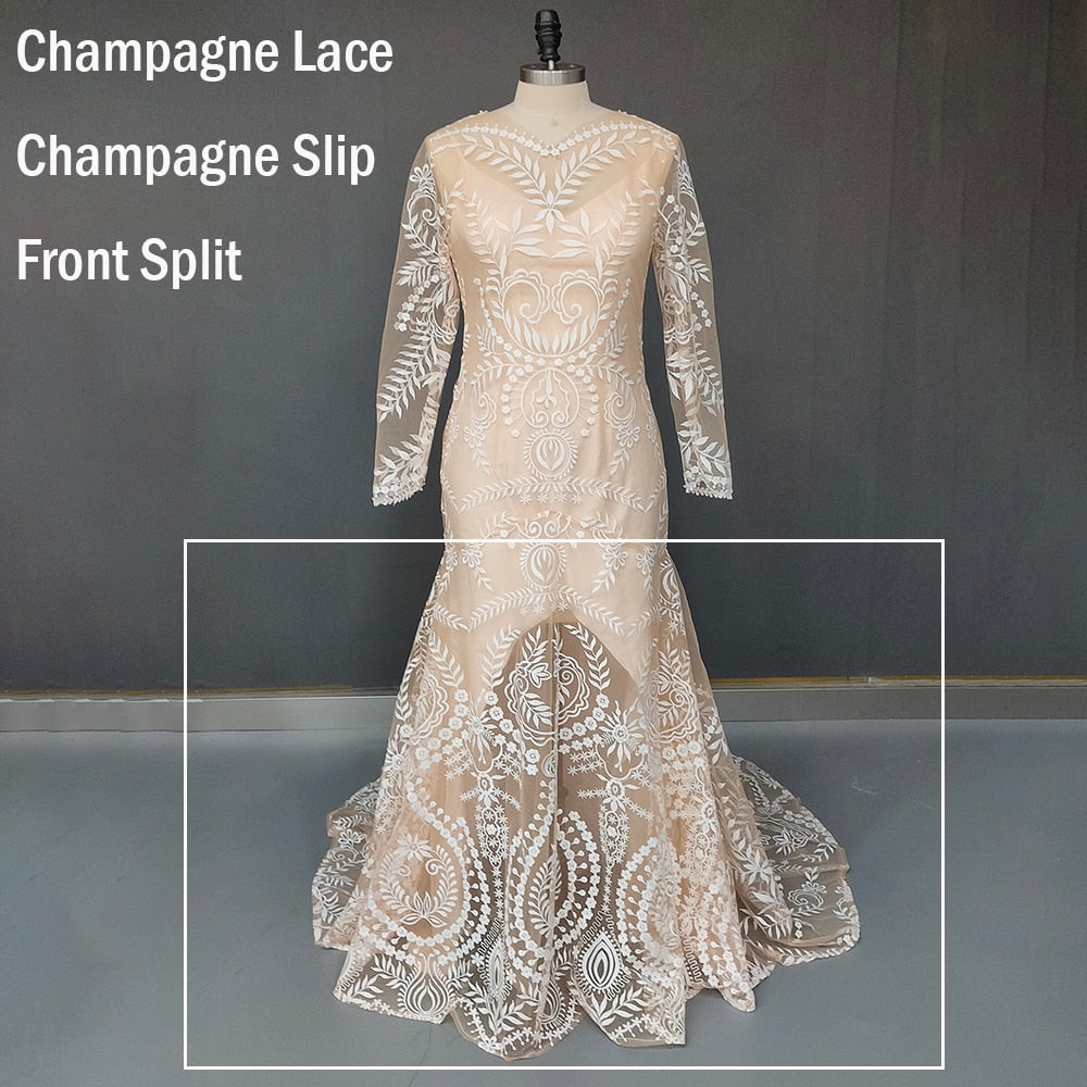 
                      
                        Country Boho Beach Destination Wedding Dress Two Pieces Lace Illusion Mermaid Bridal Gown
                      
                    