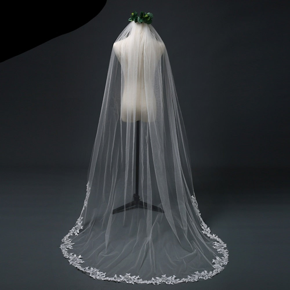 Charming Chapel Veil 3M Long Lace Edge Tulle Bridal Wedding Veils+Comb –  Simibridaldresses