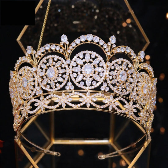 Luxury Cubic Zirconia Big Crown Handmade Princess Bride Wedding Tiara