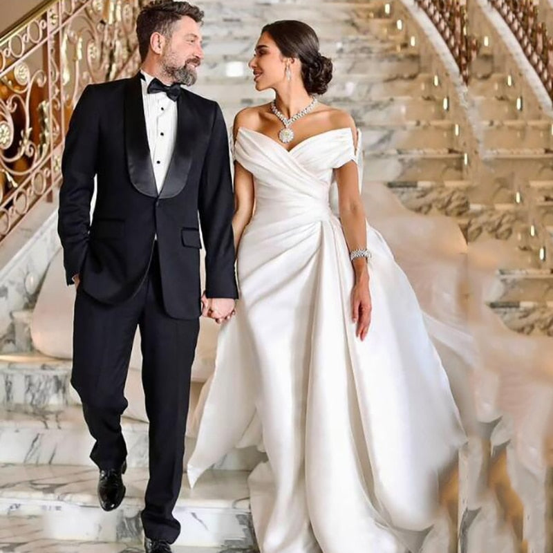 Satin Mermaid Trumpet Wedding Dress Off The Shoulder Bridal Gown