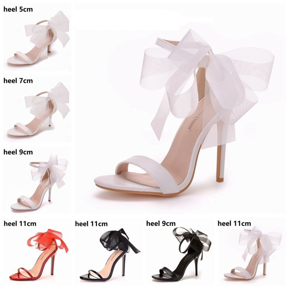 Sweet Bow Knot Elegant Ankle Strap Party Sandals Thin High Heel Weddin –  TulleLux Bridal Crowns & Accessories