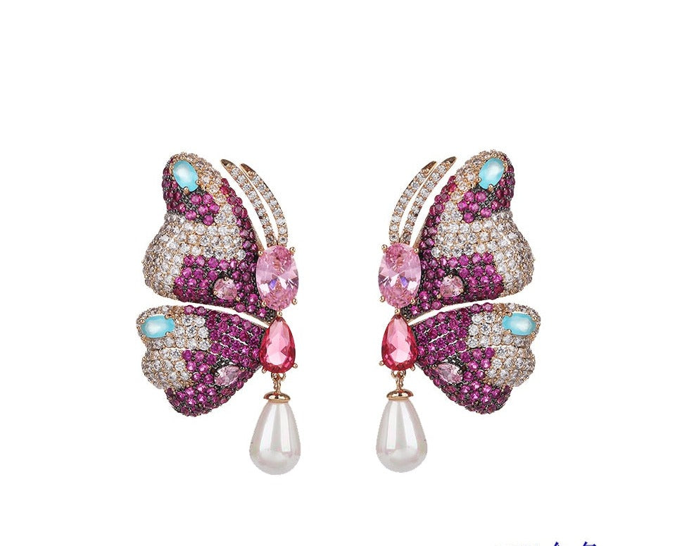 
                      
                        Pearl Cubic Zircon Butterfly Earrings for Weddings Parties Formal Events
                      
                    