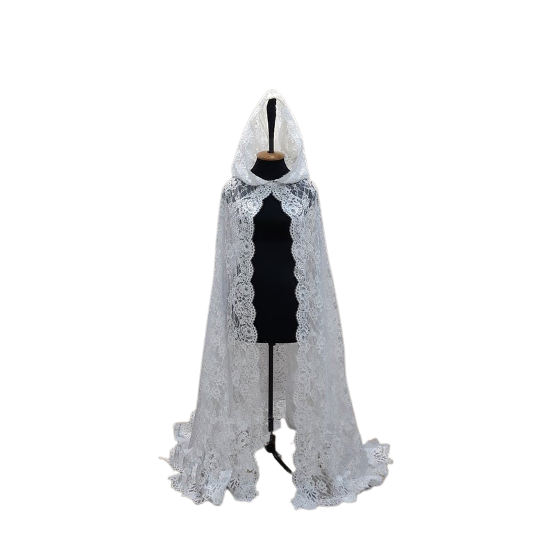 
                      
                        Hooded Lace  Wedding Bridal Cape, Chapel veil mantilla Church Coat Wedding Cloak
                      
                    