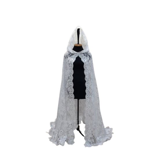 Hooded Lace  Wedding Bridal Cape, Chapel veil mantilla Church Coat Wedding Cloak