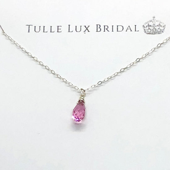 Pink Crystal Briolette Necklace - TulleLux Bridal Crowns &  Accessories 