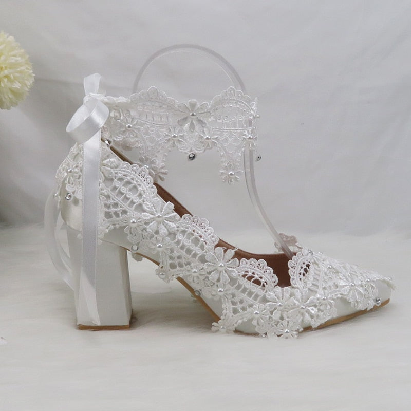 Thick Heel Pointed Toe Wedding Shoes High Heels Ladies Fashion Pumps