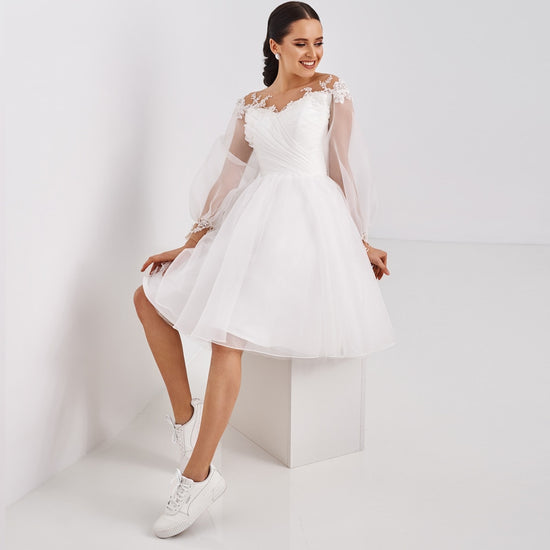 Little Mini White Dress For Wedding Reception Brides Sexy Sweetheart Simple  Satin Pleats Short Puff Sleeves Sheath Short Cocktail Gowns For Bride Bow  Ribbon Beach Garden CL0214 From Allloves, $93.78 | DHgate.Com