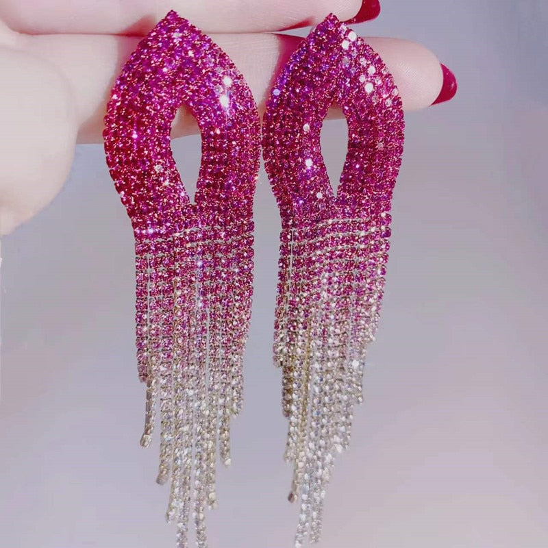 
                      
                        Shiny Rainbow Color Crystal Earrings for Women Long Tassel Rhinestone Dangle Earrings
                      
                    