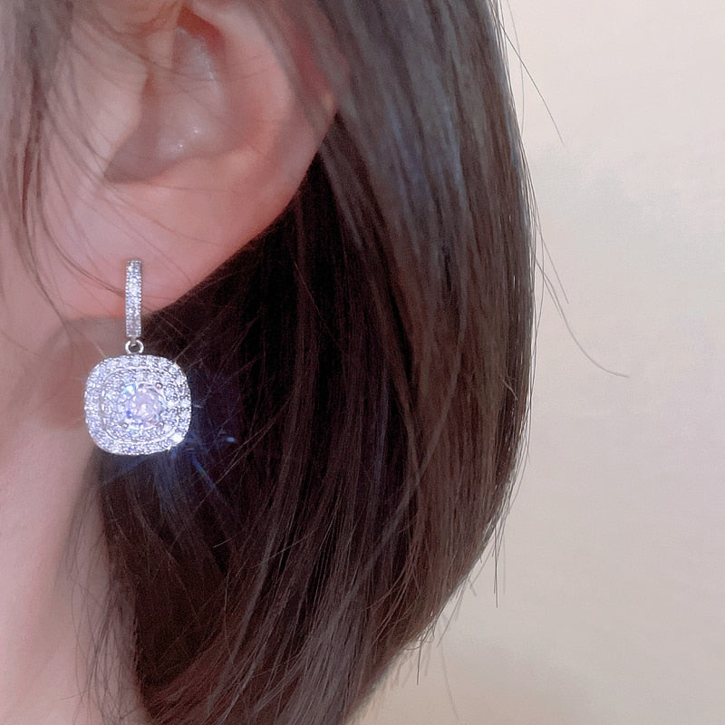
                      
                        Square Shape Drop Earrings Shiny Cubic Zirconia Crystal Wedding Jewelry
                      
                    