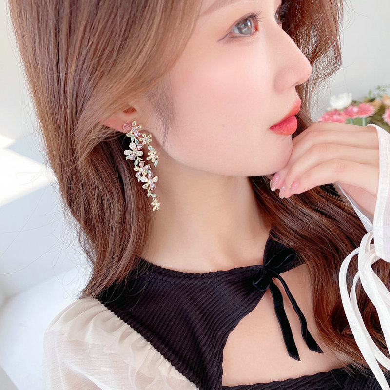 
                      
                        Long Pink or Purple Flowers Zirconia Crystals Dangle Earrings
                      
                    