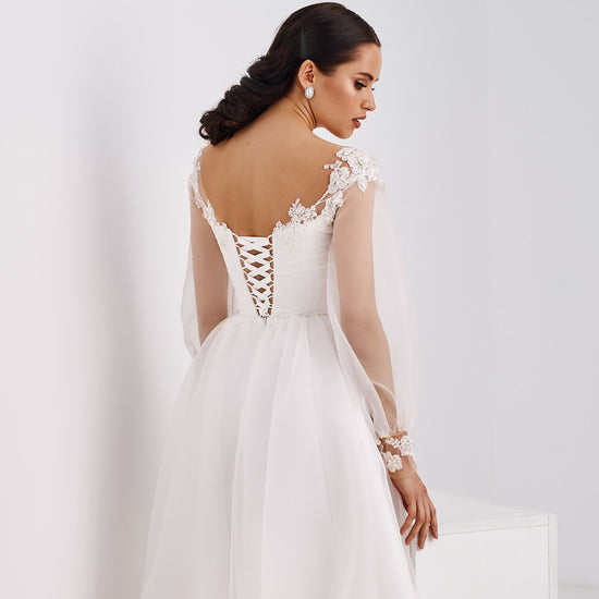Cap Sleeve Beaded Illusion Tea Length A-Line Dress | David's Bridal