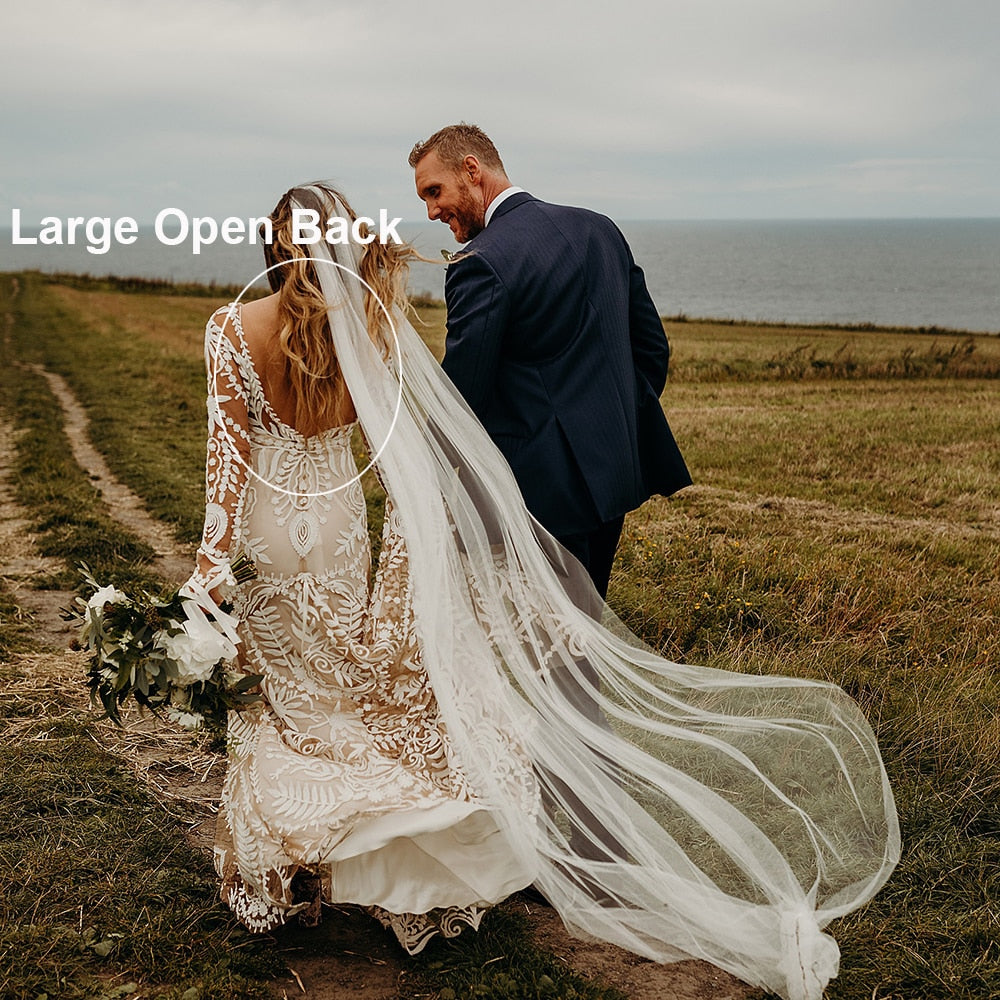 
                      
                        Country Boho Beach Destination Wedding Dress Two Pieces Lace Illusion Mermaid Bridal Gown
                      
                    