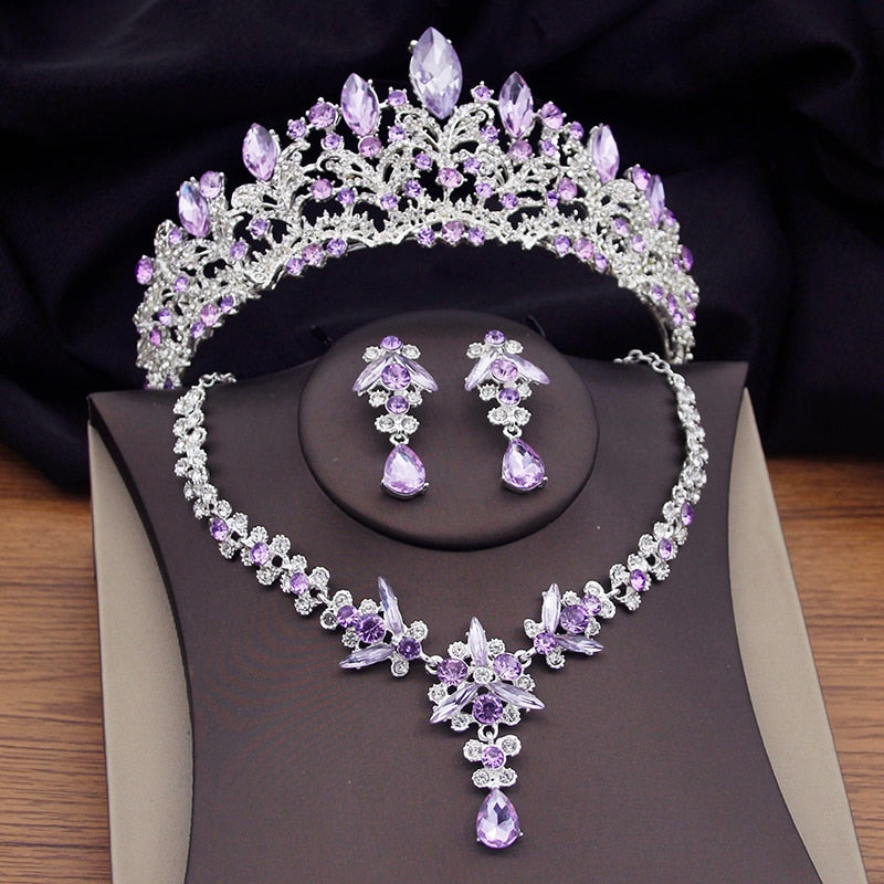 Fashion Purple Bridal Tiaras Earrings Necklace Pr – TulleLux Bridal Crowns & Accessories