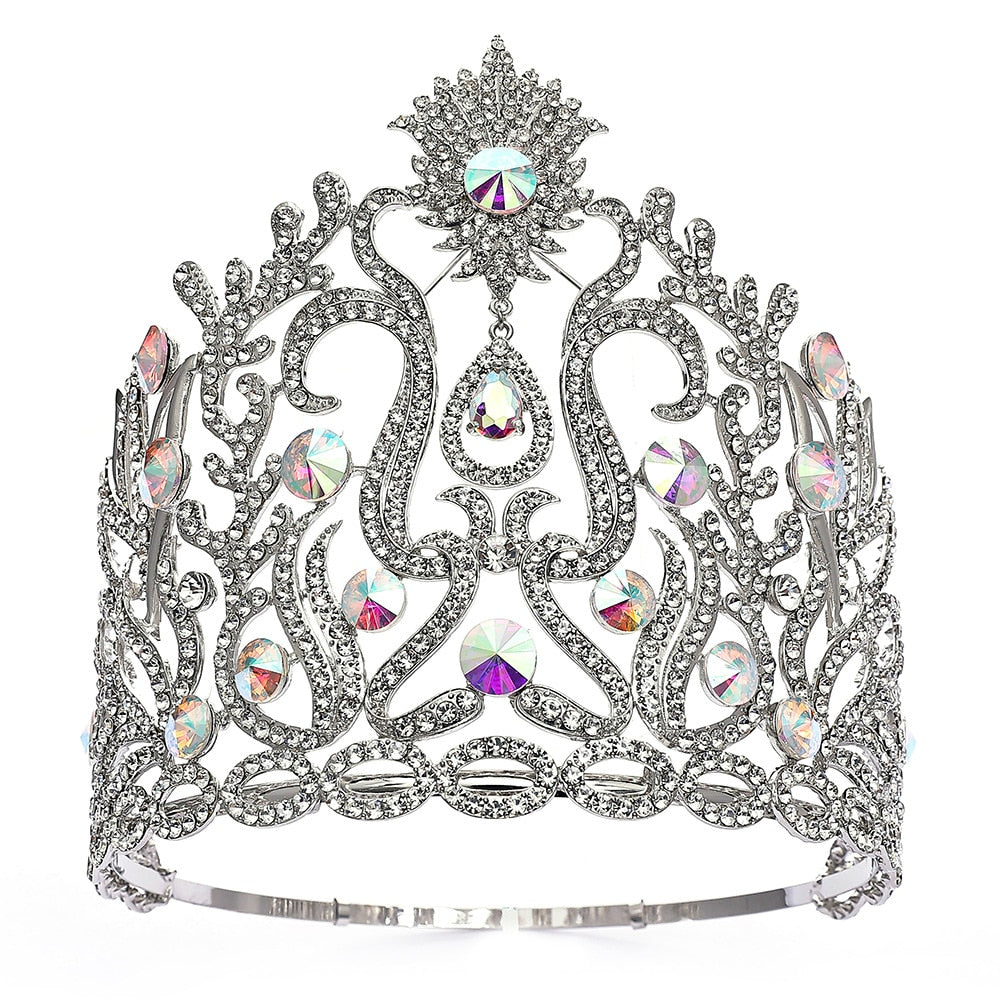 Load image into Gallery viewer, Luxury Miss Universe Big AB Crystal Rhinestone Round Tiaras Princess Pageant Crowns
